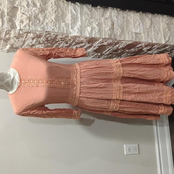 Maple & Cliff blush prairie style dress with crochet lace trim - Picture 1 of 8